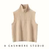 Chaleco de cuello alto con media cremallera para mujer, suéter sin mangas de cachemir con trenzado completo, top tipo chaleco en capas
