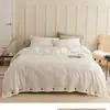 Juego de Cuatro Piezas de Algodón Puro Estilo Japonés de Lujo Ligero Estilo Sencillo Funda de Edredón de Algodón Lavado Sábana Plana Sábana Ajustable Ropa de Cama