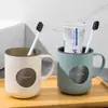 Vaso para enjuague bucal de doble capa de color contrastante para baño del hogar Estudiantes con asa Lindas tazas de pareja Resistente a caídas Lavable Taza portacepillos de dientes