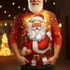 Camiseta de manga larga para hombre con estampado navideño, diseño divertido, cuello redondo, estilo europeo y americano, adecuada para otoño e invierno