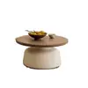 Mesa de Centro de Madeira Maciça Cor Creme para Sala de Estar, Adequada para Apartamentos Pequenos, Mesa de Centro Simples Moderna Tendência, Novo Modelo 2025 Mesa de Centro Redonda
