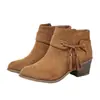 Botas western de tacón grueso con cordones y encaje de borlas, las más vendidas en Europa y América, versátiles para el uso diario, nuevas botas cortas de cuero de corte bajo para mujer