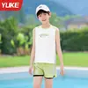 Roupa de Banho Infantil Yuke para Meninos, Novo Estilo, Duas Peças, Sem Mangas, para Crianças Maiores e Adolescentes, Conjunto Profissional de Natação para Treinamento de Meninos