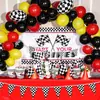 Amazon transfronterizo mantel de PE a cuadros rojo negro y blanco decoración de fiesta de cumpleaños de coche fiesta de carreras mantel desechable
