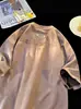 Camiseta Masculina Vintage Tendência Marca Retro Suede Bordado Letras Manga Curta Hip Hop Americano Meia Manga Solta
