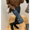 Aumento de altura interno~Botas Martin estilo britânico de camurça retrô europeia e americana, botas longas, botas de montaria de bico quadrado com salto grosso para outono e inverno