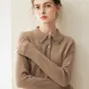 Cardigan de tricô liso de manga comprida para outono/inverno, novo estilo, com gola de lapela, elegante e adequado para o trabalho.