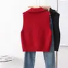 Suéter cárdigan de cuello alto con doble cremallera, chaleco de punto para mujer, chaleco corto sin mangas, top apilado, chaqueta