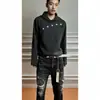 Moletom com capuz listrado retrô americano bordado com meteoro para homens, corte solto, versátil, top pullover casual moderno para primavera e outono
