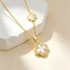 Colar Corrente de Aço Inoxidável Trevo de Quatro Folhas Dupla Face para Mulheres Alto Valor Tendência de Moda Pingente de Zircônia Microincrustado Duas Formas de Usar