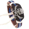 Pulseira Personalizada de Couro Vintage Trançado com Decoração de Caveira em Liga Metálica, Pulseira de Couro Genuíno, Acessório Popular na Europa e América