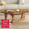 Diseño minimalista, moderno y simple de madera maciza, con una mesa de centro redonda con tapa de cristal templado, ideal para apartamentos pequeños y salas de estar