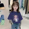 Camiseta de Manga Larga para Niña, Algodón Puro, Estilo Primavera y Otoño, Ropa Interior Falsa de Dos Piezas para Niños, Top de Otoño, Camiseta Básica para Niña, Camiseta de Rayas