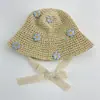 Sombrero de Paja Azul con Flores Dulces y Lindas para Niños y Mujeres, Sombrilla para la Playa de Verano, Protector Solar para la Playa, Sombrero de Pescador Fresco y Moderno