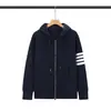 Sudadera con capucha y cuatro rayas de marca moderna para hombre y mujer, Sudadera con cremallera de algodón puro casual tipo gofre para pareja, Cárdigan