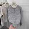 Cardigan Tricô LEKA Estilo Coreano Com Pedraria Pesada Estilo Coco Chanel Outono 2026 Novidades Design Doce Suéter Peça de Exterior