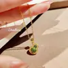 Collar Completo Chapado en Oro Estilo Chino para Mujer con Colgante de Calabaza, Nueva Cadena para Clavícula Estilo Chino para Mujer con Esmeraldas y Diamantes de la Fortuna, Calabaza Vintage
