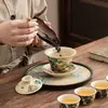 Estilo Paisaje Tendencia Nacional Juego de Té de Cerámica con Bandeja de Té, Juego Completo en Caja de Regalo, Regalos Culturales y Creativos al por Mayor