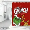 Bestseller transfronterizo de Amazon: Cortina de ducha verde del Grinch, cortina de ducha impermeable de pongee con estampado digital de dibujos animados