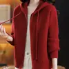 Cardigan de Punto con Capucha Color Sólido Estilo Coreano Nuevo Otoño/Invierno para Mujer Talla Grande Abrigo Suéter Cálido Top