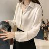 Camisa de Color Sólido de Estilo Coreano Nuevo de Primavera y Otoño para Mujer Top de Manga Larga Casual Ol Dulce Camisa de Gasa Camisa Básica