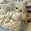 Nanjiren Gatinho Algodão Lavado Artesanato Casa Conjunto de Quatro Peças Fofo Roupa de Cama para Dormitório e Capa de Edredom Conjunto Individual de Três Peças