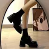 Zapatos de cuero para mujer de suela gruesa populares, colección otoño 2026, zapatos Mary Jane de tacón grueso que aumentan la altura, mocasines de plataforma de tacón alto universitarios