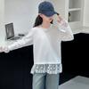 Camisa de base de encaje para niñas 2025, nuevo estilo, moda para niñas, estudiantes de secundaria, blusa de encaje blanca que combina con todo, de moda