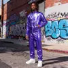 Novo Conjunto Esportivo Casual Masculino de Comércio Exterior Transfronteiriço, Estilo Europeu e Americano Tendência Moda Brilhante Roupa de Performance Conjunto de Duas Peças