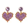 Pendientes de Strass con Forma de Corazón Dulce para Niñas, Pendientes de Corazón de Melocotón de Cristal Morado Soñadores, Accesorios de Moda de Nicho