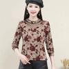 2024 Elegante Novo Estilo Mãe Manga Longa Meia-idade e Idosos Bottoming Camisa Elegante Estampado Moda Curta T-shirt Top para Mulheres