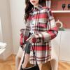 Casaco de lã escovada engrossado feminino inverno design artístico camisa menina cheinha plus size solto manga longa xadrez top