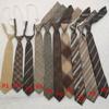 Corbata Larga Rayada Color Café Caqui Retro Marrón Sin Nudo Personalidad Perezosa Cuadros Atada a Mano Estilo Universitario para Mujeres y Hombres