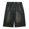 Shorts de Mezclilla Sueltos de Pierna Ancha Estilo Retro Desgastado para Hombre Marca de Moda Verano Color Vintage Sueltos de Longitud 7/8