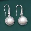 Pendientes Largos de Perla de Agua Dulce de Plata de Ley 925 Moda Vintage Diseño Redondo Simple Nicho Pendientes Pendientes Joyería