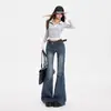 Jeans acampanados de cintura alta estilo retro americano para mujer, nuevos pantalones de campana elásticos ajustados para el otoño de 2026, Yichun transfronterizo