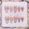 30 Piezas Uñas Transparentes Rosa Nude Estilo Chica Dulce Playa Uñas Postizas Blanco Leche Francés Estrella de Mar 3D Flor Rosa Suave Pintada a Mano Almendra Manicura