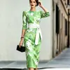 Vestido ajustado de manga tres cuartos con estampado fluido, cuello barco francés, cinturón para anudar, para mujer, Amazon Transfronterizo 2026