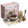 Conjunto de Cinco Peças Esmalte Corrente de Forno Antigo para Matcha Conjunto de Cerâmica para Cerimônia do Chá Acessórios para Bater e Mexer Chá Tigela para Matcha Xícara de Chá Grande
