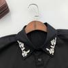 Invierno 2025 Hecho a Medida Rhinestones en Costuras Base Alta Baja Retro Combinación Suéter Cárdigan Base Ahorro Camisa Cálida Cuello Falso