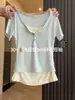Estilo Japonés Chic Sentido del Diseño Puntada Floral Cuello en U Ajustado Adelgazante Corto Manga Corta Mujer Reductor de Edad Lindo Moderno Verano