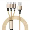 Cabo de Carregamento para Celular Três em Um Trançado de Nylon Fabricado na Fábrica Adequado para Apple e Android Tipo Cabo de Dados Um para Três
