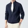 2025 Novo Outono e Inverno Cor Pura Zíper Longo Gola Alta Masculina Cardigan de Tricô Moda Versátil Jaqueta Suéter Casual