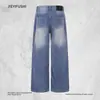 Pantalones de pana blanca desgastada, pantalones largos holgados de pierna ancha, pantalones rectos básicos versátiles casuales de estilo callejero americano para hombre