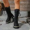 Botas de lana con cordones hasta la mitad de la pantorrilla para mujer de Amazon, nuevo estilo invierno 2025, forro de felpa, suela gruesa, plataforma de talla grande, botas estilo Martin en stock