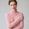 Suéter 100% caxemira pura para mulheres, gola alta, corte justo, quente, novo estilo outono e inverno 2026, base canelada