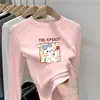 Camiseta casual de fleece com manga longa para outono e inverno para meninas, top estiloso e moderno, camiseta básica versátil de gola redonda para meninas