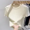 Suéter de Punto de Calidad Live con Cuello Redondo Azul Real de Manga Corta para Mujer Primavera y Verano Estilo Coreano Moda Elegante Silueta Adelgazante Top de Moda