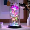 Flor Eterna de 24K con Tapa de Cristal y Flor de Rosa con Lámina de Oro Brillante Adorno de Luz Nocturna LED Regalo de Navidad y San Valentín
