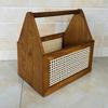 Caja de Almacenamiento Retro de Madera Maciza con Asa Cesta de Almacenamiento de Madera y Ratán para el Hogar Portátil para Juguetes Libros